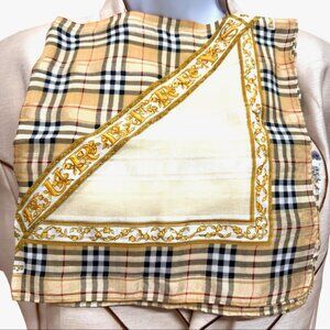 Burberry Miniscarf 23"x23", silk, beige gold black nova( striped (3